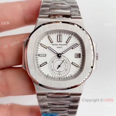 Super Replica Patek Philippe Nautilus Stainless steel White Face Watch Swiss Copy